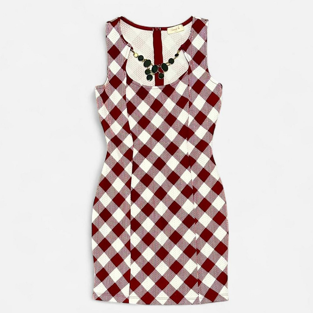 fitted mini dress Scoop neck Modern tradwife sleeveless women petite small SP PS